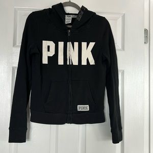 Pink fleece black zip up jacket